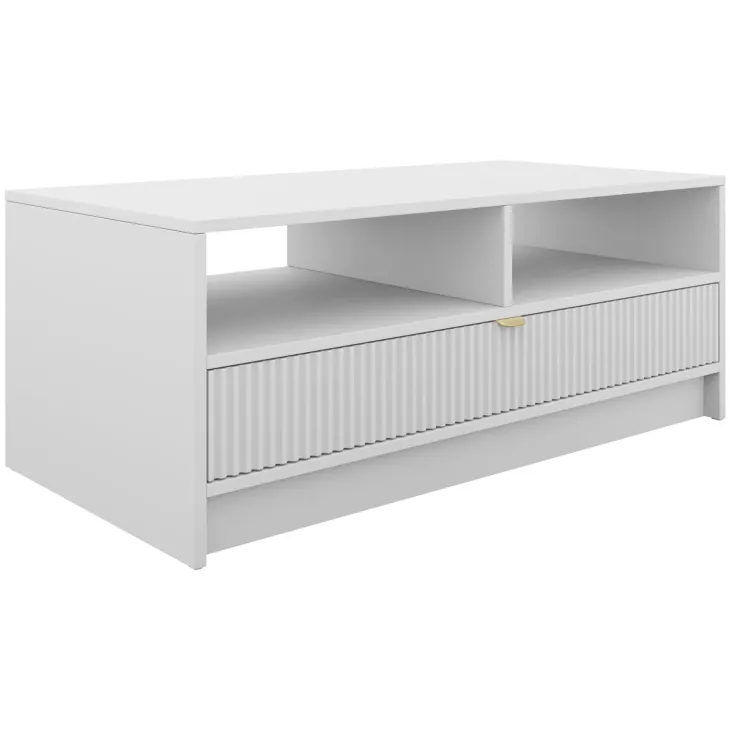 Tavolino da salotto 100x45cm con cassetto cannettato bianco Athena