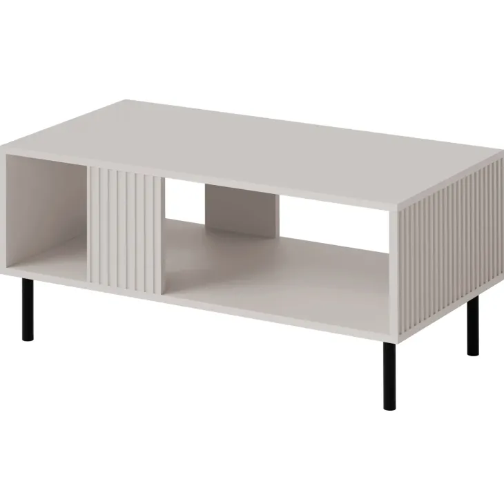 Tavolino da salotto 92x50cm con frontali cannettati beige Ziggy