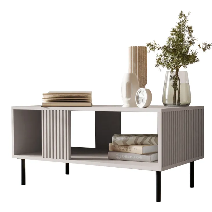 Tavolino da salotto 92x50cm con frontali cannettati beige Ziggy