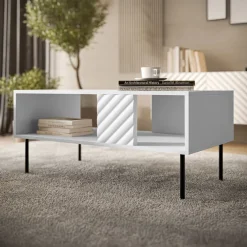 Tavolino da salotto 100x55cm con frontali decorati bianco Daniele