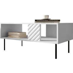 Tavolino da salotto 100x55cm con frontali decorati bianco Daniele