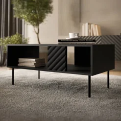 Tavolino da salotto 100x55cm con frontali decorati nero Daniele