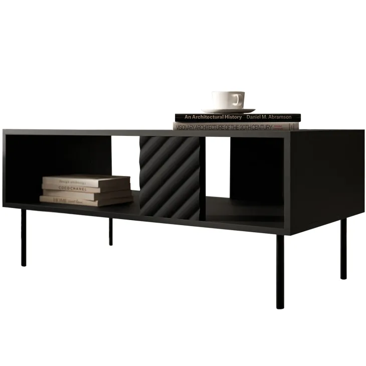 Tavolino da salotto 100x55cm con frontali decorati nero Daniele