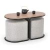 Tavolino da salotto 88x43cm con pouf in tessuto noce grigio nero Duchessa