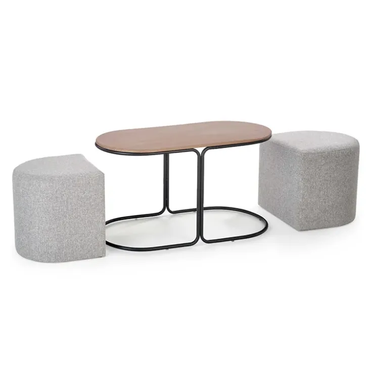 Tavolino da salotto 88x43cm con pouf in tessuto noce grigio nero Duchessa