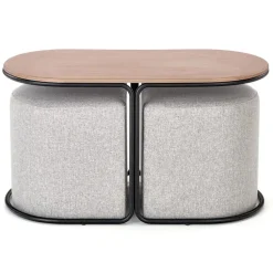 Tavolino da salotto 88x43cm con pouf in tessuto noce grigio nero Duchessa