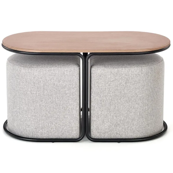 Tavolino da salotto 88x43cm con pouf in tessuto noce grigio nero Duchessa
