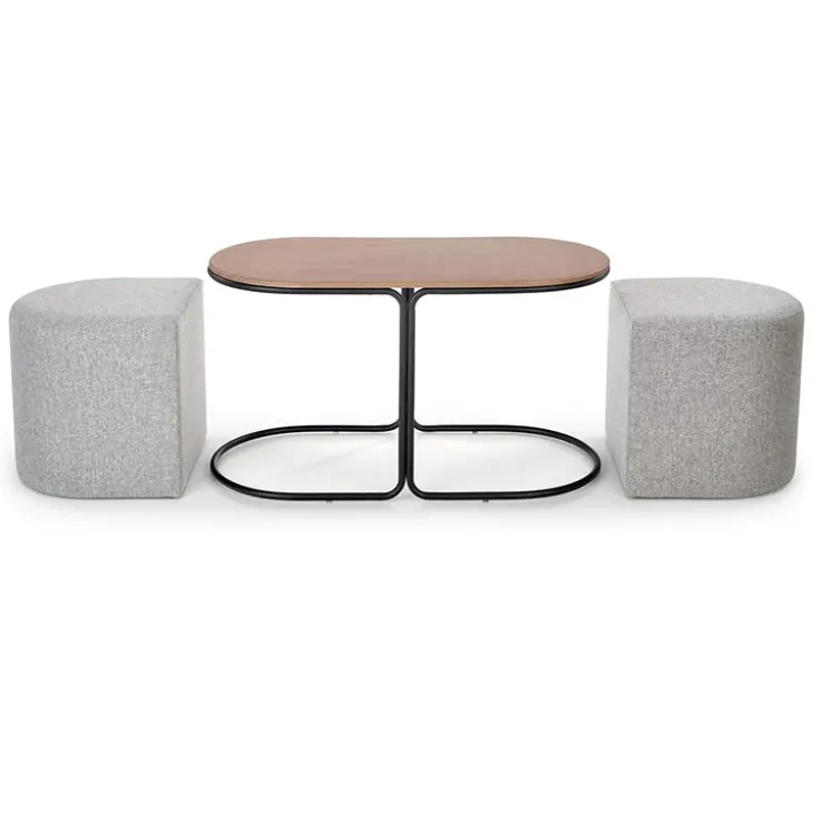Tavolino da salotto 88x43cm con pouf in tessuto noce grigio nero Duchessa