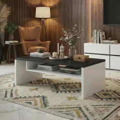 Tavolino da salotto 120x60cm con ripiano bianco nero Lolla