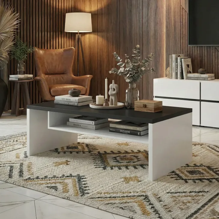 Tavolino da salotto 120x60cm con ripiano bianco nero Lolla
