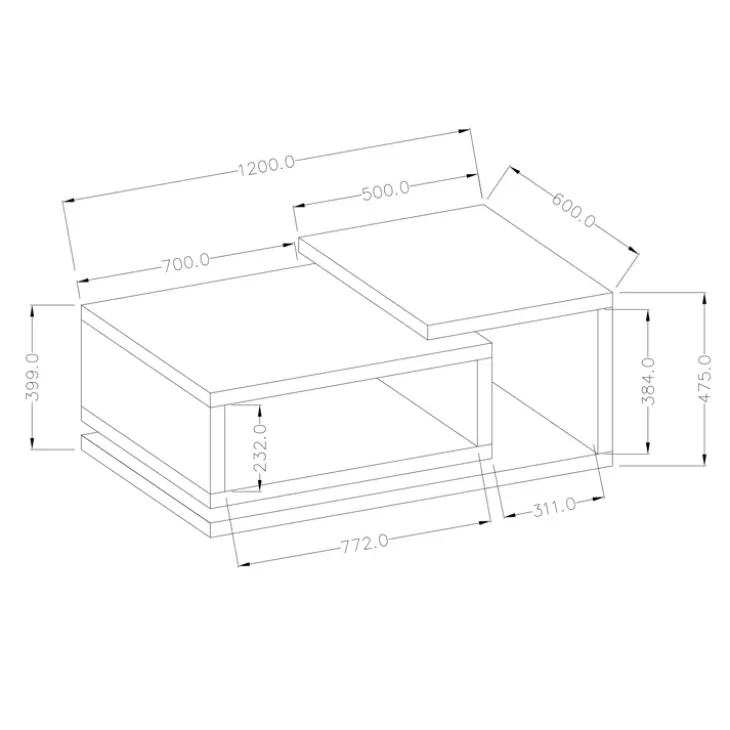 Tavolino da salotto 120x60cm design antracite noce Megan Gihome®