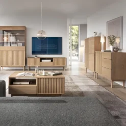 Tavolino da salotto 106x64cm design cannettato rovere Colby