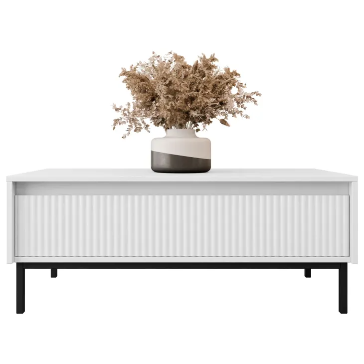 Tavolino da salotto 100x50cm design cannettato bianco Strike