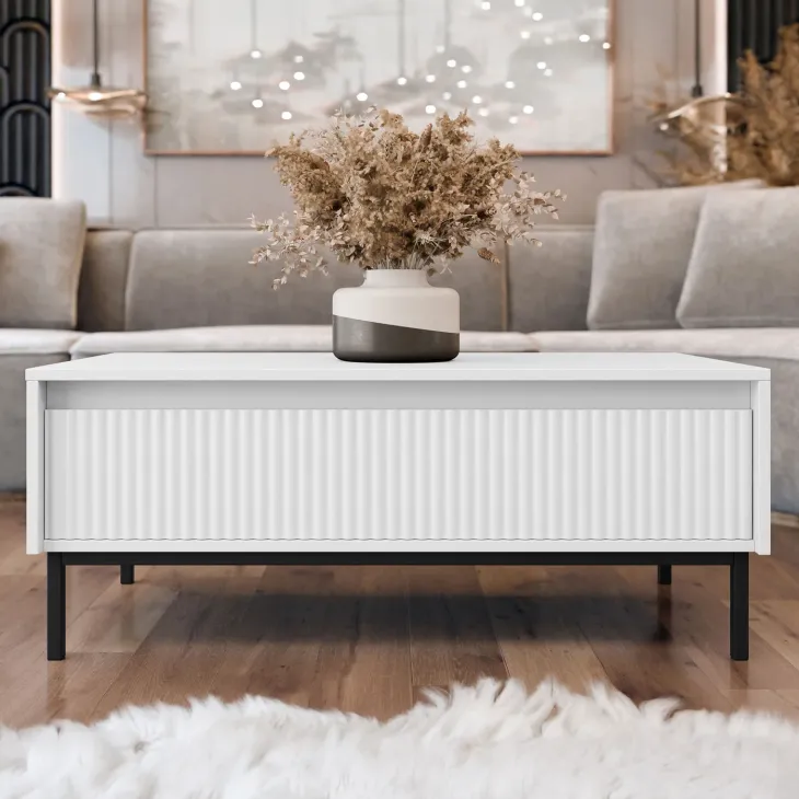 Tavolino da salotto 100x50cm design cannettato bianco Strike