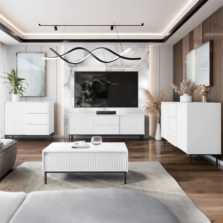 Tavolino da salotto 100x50cm design cannettato bianco Strike