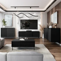 Tavolino da salotto 100x50cm design cannettato nero Strike