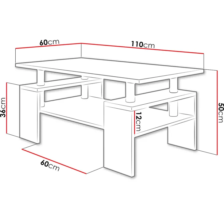 Tavolino da salotto 110x60cm design moderno bianco Thalena