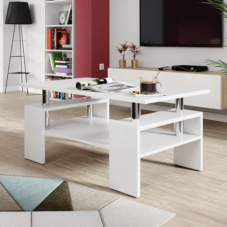 Tavolino da salotto 110x60cm design moderno bianco Thalena
