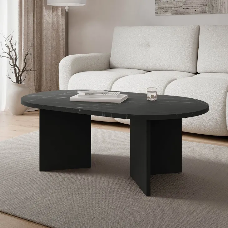 Tavolino da salotto 110x65cm effetto marmo nero Elden