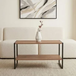 Tavolino da salotto 90x50cm industrial metallo rovere rustico Loft