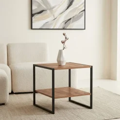 Tavolino da salotto 50x50cm industrial metallo rovere rustico Loft