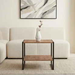 Tavolino da salotto 50x50cm industrial metallo rovere rustico Loft