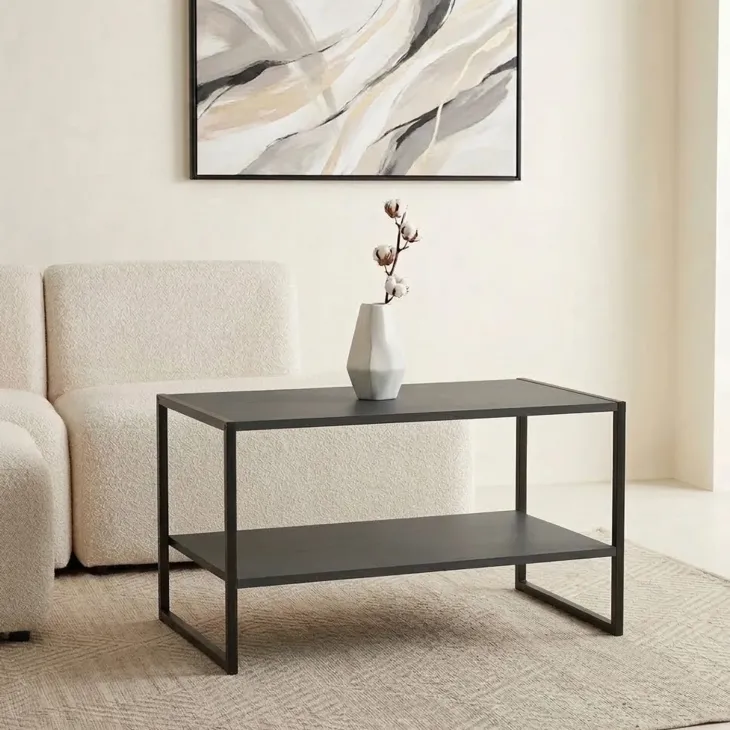 Tavolino da salotto 90x50cm industrial metallo antracite Loft