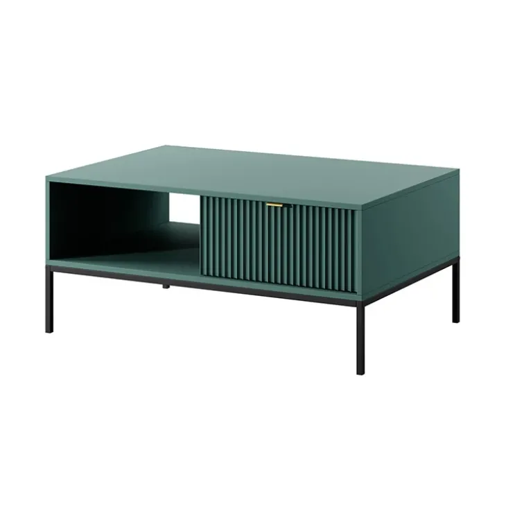 Tavolino da salotto 104x68cm moderno con cassetto cannettato verde Alisa