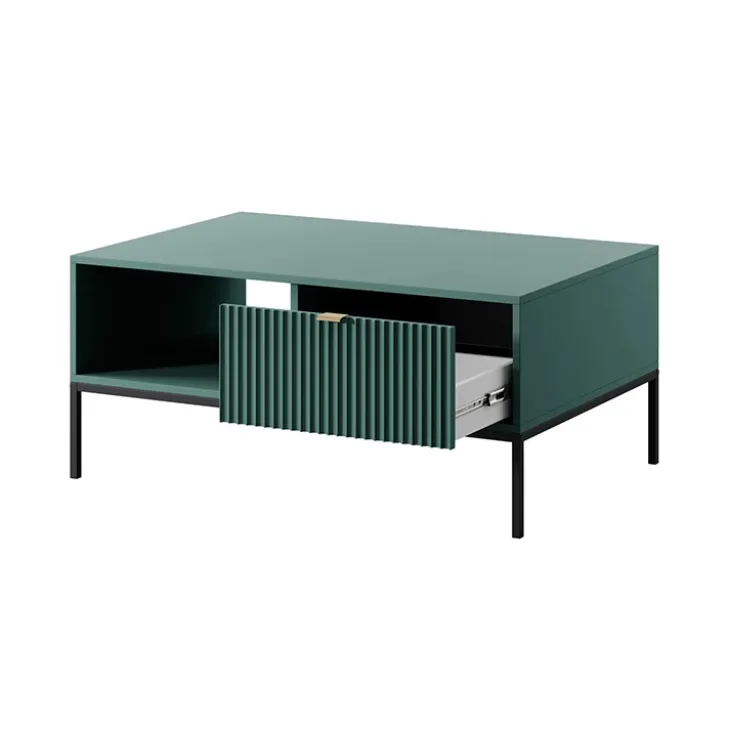Tavolino da salotto 104x68cm moderno con cassetto cannettato verde Alisa