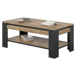 Tavolino da salotto 120x60cm moderno rovere rustico nero Ilyssa