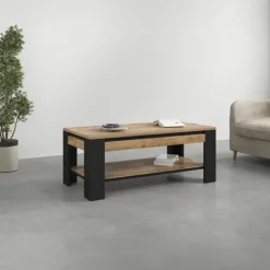Tavolino da salotto 120x60cm moderno rovere rustico nero Ilyssa