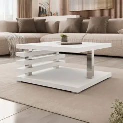 Tavolino da salotto 60x60cm moderno bianco opaco Zaphira