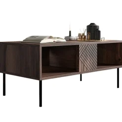 Tavolino da salotto 100x55cm noce scuro con frontali serigrafati Savanna