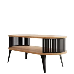 Tavolino da salotto 100x50cm ovale con ripiano rovere nero Valeris