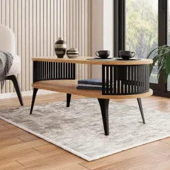 Tavolino da salotto 100x50cm ovale con ripiano rovere nero Valeris