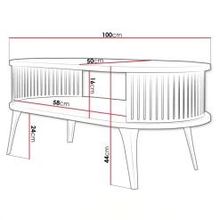 Tavolino da salotto 100x50cm ovale con ripiano effetto marmo bianco dorato Valeris