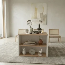 Tavolino da salotto 90x59cm 2 ripiani bianco rovere rustico Luzon