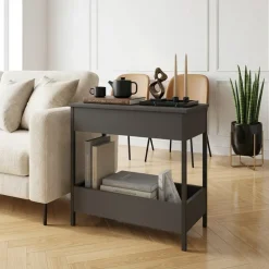 Tavolino da salotto 70x35cm 2 ripiani industrial metallo antracite Loft