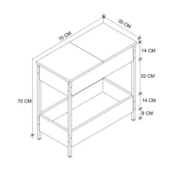 Tavolino da salotto 70x35cm 2 ripiani industrial metallo antracite Loft