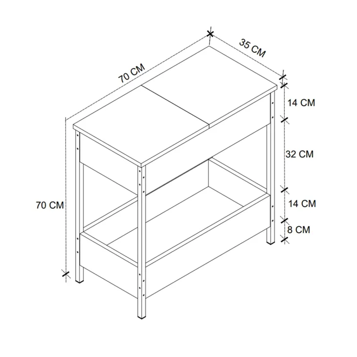 Tavolino da salotto 70x35cm 2 ripiani industrial metallo antracite Loft