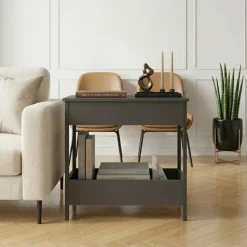 Tavolino da salotto 70x35cm 2 ripiani industrial metallo antracite Loft