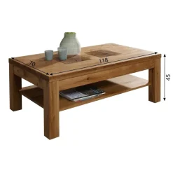 Tavolino da salotto 118x70cm 1 ripiano a vista legno massello quercia Ebania