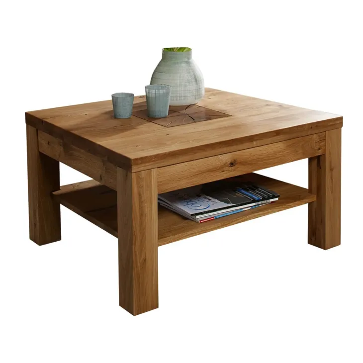 Tavolino da salotto 70x70cm 1 ripiano a vista legno massello quercia Ebania