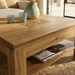 Tavolino da salotto 70x70cm 1 ripiano a vista legno massello quercia Ebania