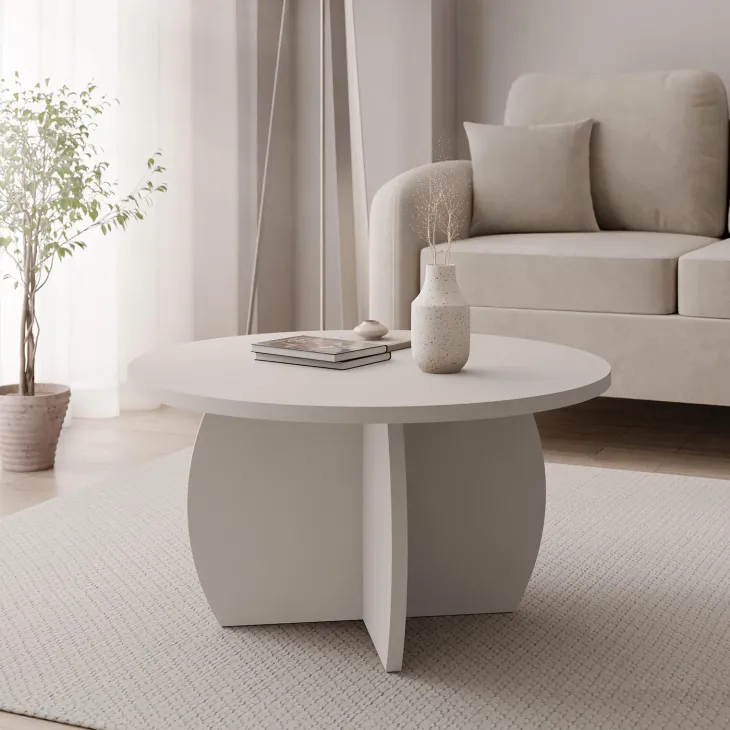 Tavolino da salotto 74x74cm rotondo beige cashmere Koda