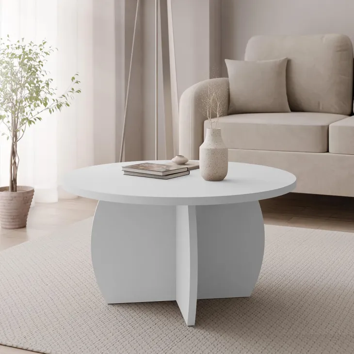 Tavolino da salotto 74x74cm rotondo bianco Koda