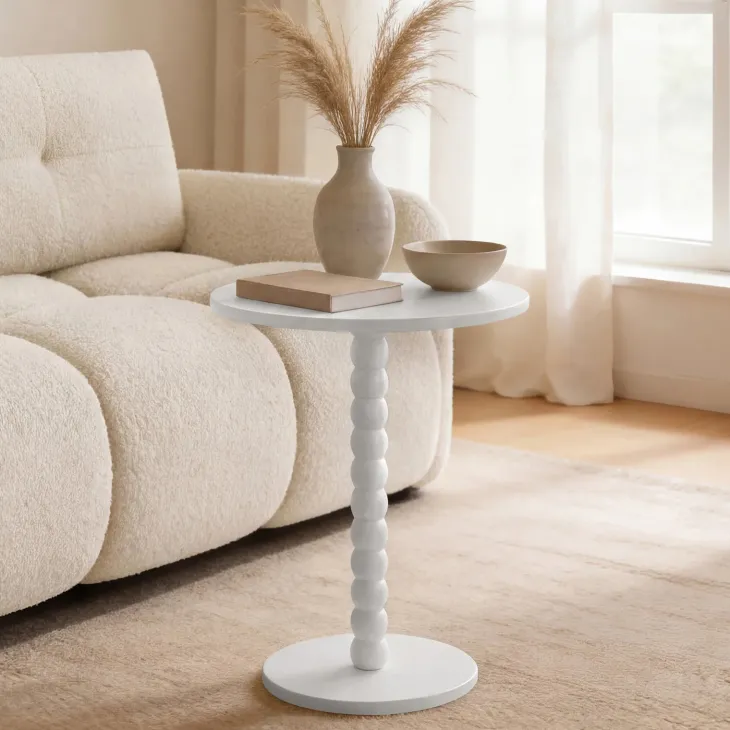Tavolino da salotto 35x35cm rotondo bianco Loke
