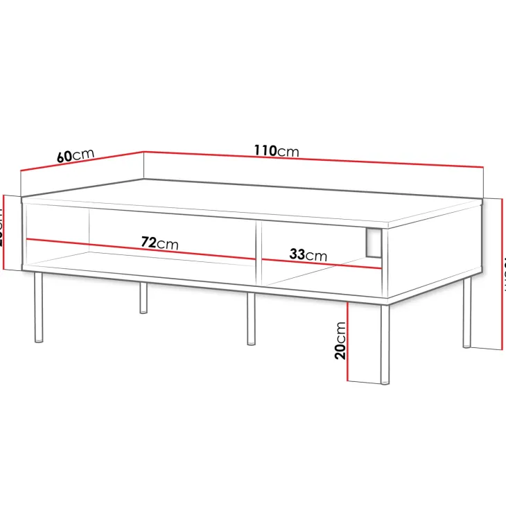 Tavolino da salotto 110x60cm 2 vani nero opaco Stark