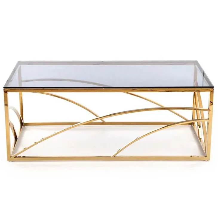 Tavolino da salotto 120x60cm vetro acciaio cromato oro Cuvel Gold
