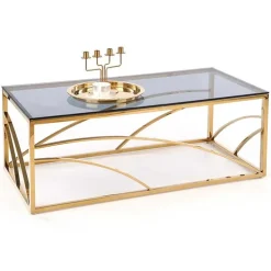 Tavolino da salotto 120x60cm vetro acciaio cromato oro Cuvel Gold